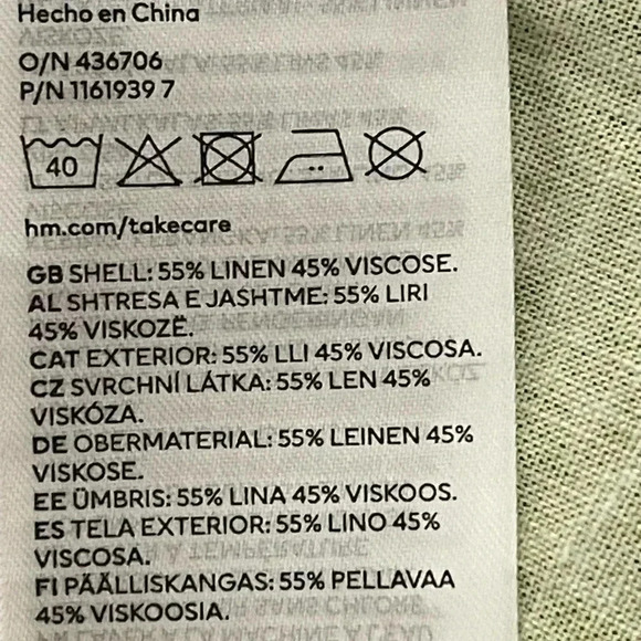 H&M Floral Puff Sleeve Maxi Dress Off-Shoulder Green Linen Blend Cottagecore M - Picture 10 of 11